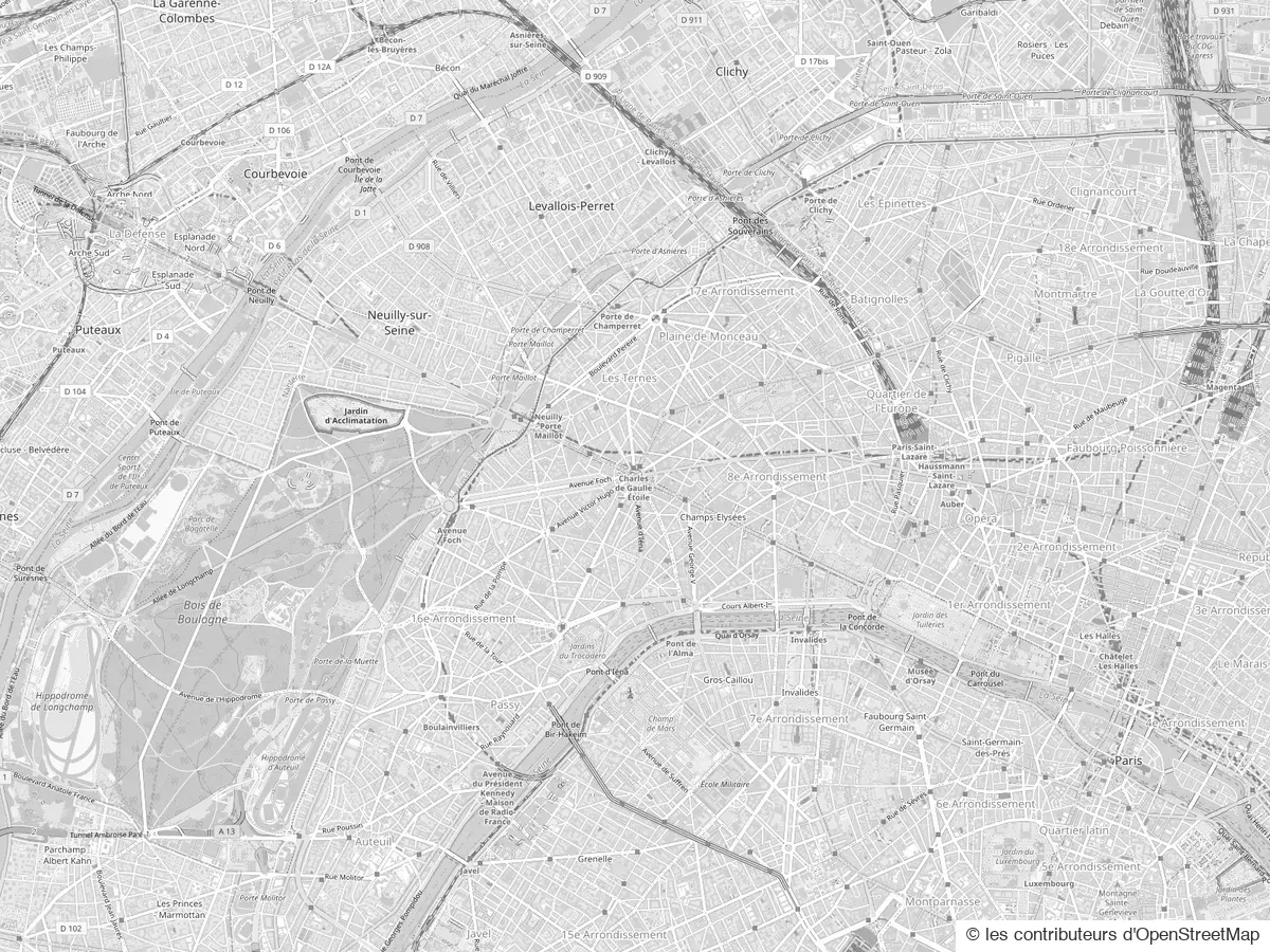 Carte de Paris centrée sur l’Arc de Triomphe, zone d’intervention de NAWCAR